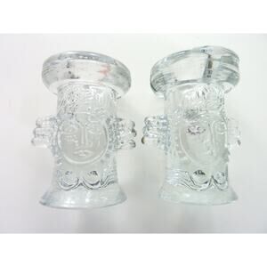 Vintage Bertil Vallien Angel Candle Holder Boda Clear Glass Pair Bertil Vallien